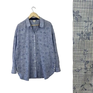 Anthropologie Postmark Large Button Tunic Blue Striped Oversized Womens READ - Picture 1 of 18