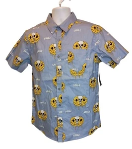 RF Brand Smile Skull Short Sleeve Collar Button Down Shirt Men's Sz . M - Picture 1 of 8
