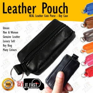 Mens & Ladies | SMALL Soft REAL Leather Coin Purse - Key Pouch | TWO Zips - Picture 1 of 11