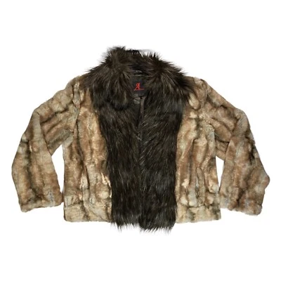 Adrienne Landau Size LARGE Faux FUR JACKET Coat Long Fur Collar Lapel Brown NWOT - Image 1 of 4