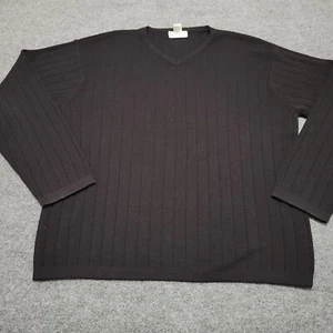 Alfani Sweater Men's L 100% Merino Wool Extra Fine Black V-Neck Made Italy - Picture 1 of 9