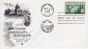 USPS FDC #1106 1958 3 cents Minnesota Statehood Art Craft ST3284 - Picture 1 of 2