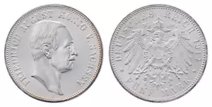 5 Mark German Reich 1914 E Friedrich August of Saxony - Picture 1 of 1