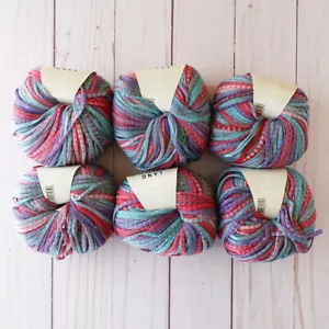 Lang Street Yarn ~ Lot of 6 ~ #64 Aqua/Red/Multi ~ 100% Cotton ~ Tape Yarn - Picture 1 of 4