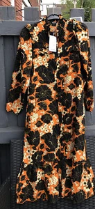 NWT MONKL ORANGE BLACK MULTI COLOUR FLORAL LONG SLEEVED DRESS Size Xs - Picture 1 of 3