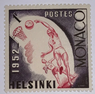 旅行邮票:1952 年摩纳哥邮票 Sc# 295 赫尔辛基奥运会篮球 MOGLH — 第 1/4 张图片
