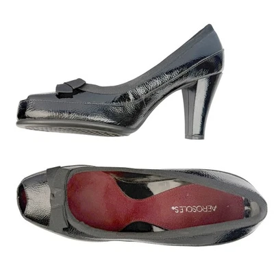 Aerosoles Negro Charol Peep Toe Tacones Talla 9M Borde de Arco Zapato Cómodo Elegante Foto 1 de 4
