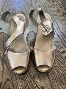 Swedish Clogs Low Heel Peep Toe Rose Gold Leather by Lotta from Stockholm Size 8 - Picture 1 of 8