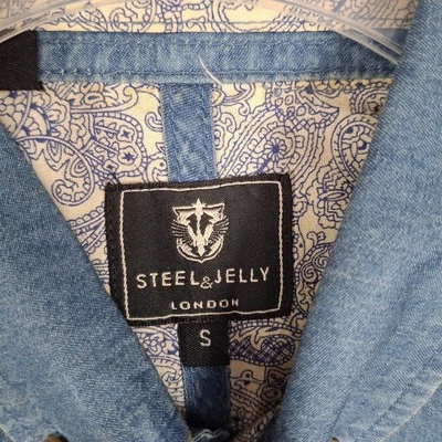 Camisa pequeña Steel Jelly London para hombre manga larga abotonada cambray puño abatible Foto 1 de 4