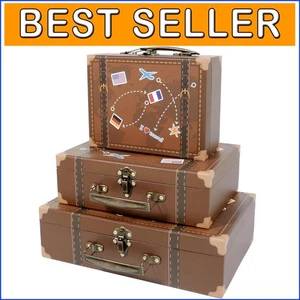 Charming Travel-Themed Suitcase Box Set of 3 for Elegant Organization - Picture 1 of 11