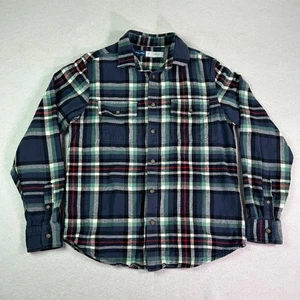 Camisa de franela antigua azul marino para hombre pequeña a cuadros manga larga bolsillos abotonados algodón - Imagen 1 de 11