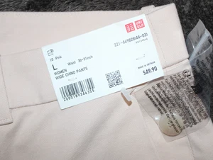 UNIQLO MUJER ROSA PÁLIDO ANCHO PANTALONES CHINOS TALLA GRANDE NUEVOS CON ETIQUETAS VENTA AL POR MENOR $50 - Imagen 1 de 4