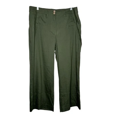 J. Jill L Oliva Verde Ejército Recortado Pierna Ancha Mezcla de Lino Pantalones Elásticos Mujer Nuevo Con Etiquetas Foto 1 de 4