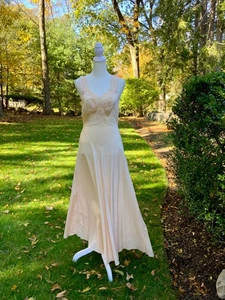 Vintage 1930s Embroidered Silk Nightgown – Bias-Cut Old Hollywood Lingerie Dress - Picture 1 of 24