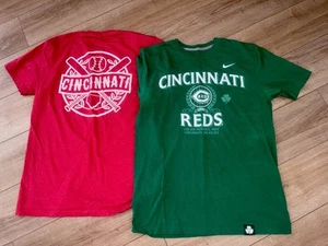 Lot 2 Cincinnati Reds Nike Mens Size L T Shirt MLB Baseball St Patricks Day - Picture 1 of 2