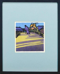 Impresión en madera firmada por Clifton Karhu Oldman 1976 arte japonés enmarcado 17x17 rara - Imagen 1 de 5