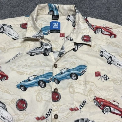 GM David Carey Hawaiian Shirt Mens XL Chevy Corvette Cars Camp Cotton Rayon - Image 1 of 4