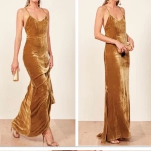 Reformation Rimini Samtkleid Damen Größe L Gold Seidenmischung Full Length Dress - Bild 1 von 2