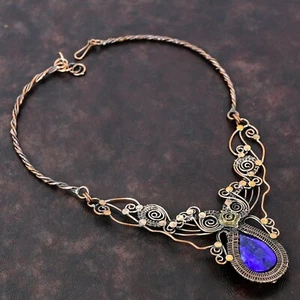 Collar ajustable de cadena de flores envuelto en alambre de regalo cobre azul zafiro 18,0" - Imagen 1 de 6