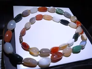 Necklace Quality Vintage Agate & Jasper Stone Natural Color As Pictured 600 Crts - Picture 1 of 12
