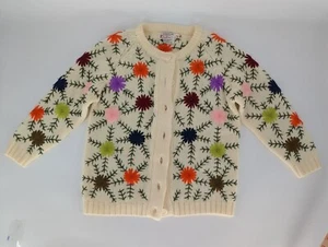 Vintage Kimlon ByRBK Importers Embroidered Multicolored Flowers Cream Sweater  M - Picture 1 of 22