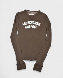 Abercrombie & Fitch Shirt Mens L Brown Thermal Waffle Knit Muscle Crewneck Y2k - Picture 1 of 7