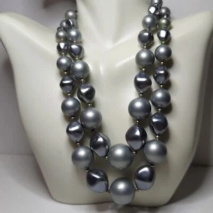 Slate gray Various size Beaded necklace 14" - Picture 1 of 5