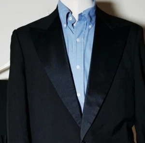 Traje de lana tejido cruzado con solapa de pico negro vintage después de 6 años 70 43L pantalones 38 - Imagen 1 de 9