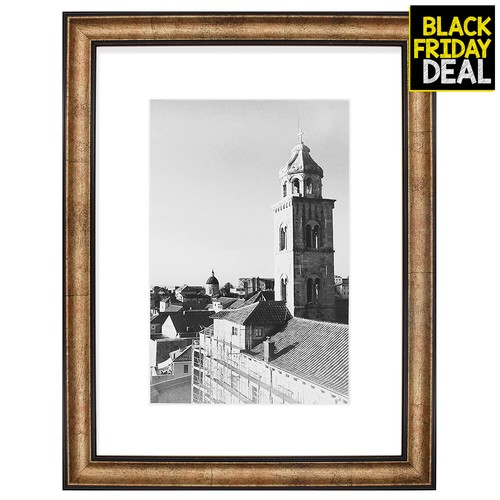 Charleston Gold 16x12 frame with White V-Groove mount cut for image size 12x8