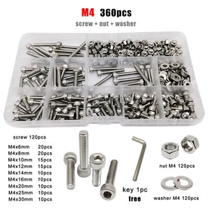 M4 SUS304 Allen Hexagon Hex Socket Cap Head Screw Bolt Nut Washer Set Kit - Picture 1 of 4
