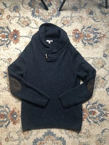 Grayson & Dunn Sweater Men's M Blue Speckle Brigadier Wool Blend Elbow Patch - Picture 1 of 9