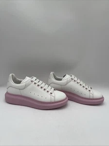 Alexander McQueen White/Pink Leather Lace Up Oversized Sneakers Womens Size 42 E - Picture 1 of 7