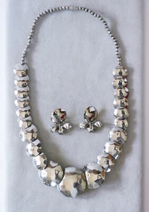 Metall Handgehämmert Optik Puffed Oblate Halskette mit Ohrringen - Bild 1 von 6