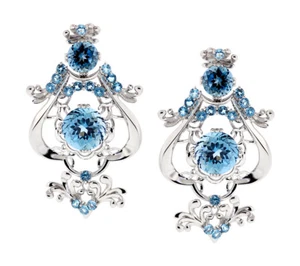 Womens London Blue Topaz Gemstone Chandelier Dangle Earrings 925 Sterling Silver - Picture 1 of 3