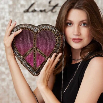 Mary Frances Love In Crossbody Heart Bag Zip Handbag Pink Gold Silver Purse NEW - Image 1 of 4