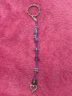 Llavero hecho a mano signo zodiacal púrpura con cuentas de cristal Foto 1 de 3