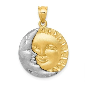 14k 14kt Two-tone Sun & Moon Charm PENDANT 28 mm X 20 mm - Picture 1 of 3