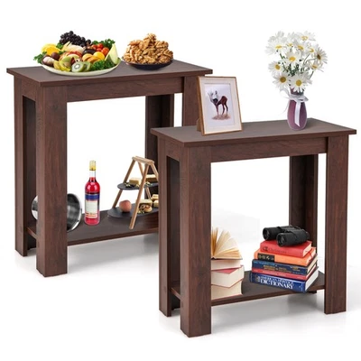 2 PCS 2-Tier End Table Rectangular Sofa Side Table Compact Nightstand Espresso - Image 1 of 4