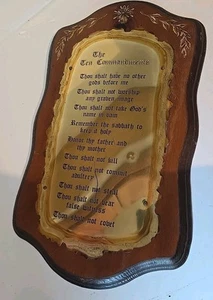 Vintage Messing auf Holz Zehn Gebote Wandrelief getragen mit Figur 18" groß - Bild 1 von 3
