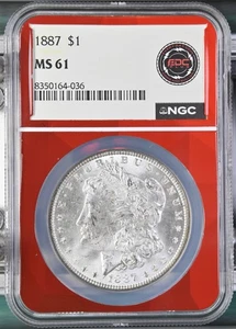 1887 Morgan Silver Dollar NGC MS61 MONSTER TONER REVERSE in EDC Plug Slab - Picture 1 of 6