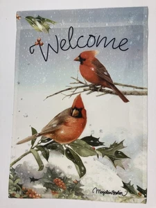 Welcome Cardinals Garden Flag 12" x 18" Winter Christmas by Nature's Journey - Picture 1 of 2