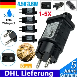 DE 4.5V-3.6W LED Lichterkette Transformator Netzteil Adapter Treiber IP44 8Modus - Bild 1 von 25