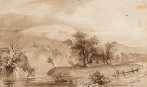 E. WICHURA (1815-1843), Landschaft mit Hütte am Fluss, um 1840, Aquarell - Picture 1 of 5