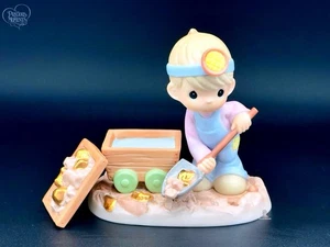 Cute Precious Moments Trinket Box Boy Miner w Gold Cart Hidden Keepsake Storage - Picture 1 of 4