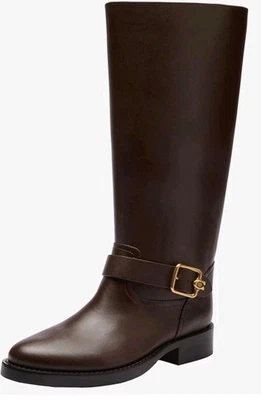 Botas Coach Feminina Madeline Marrom Detalhe de Fivela Salto Alto Bloco Tamanho 6.5 TELA  - Imagem 1 de 4