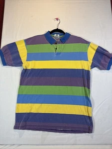 Vintage 80s Bold Surf Stripe Color Block Pullover Beach Zack Morris Polo Shirt L - Picture 1 of 8
