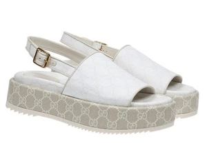 NEW GUCCI LADIES WHITE GRAY GG GUCCISSIMA PLATFORM SANDALS SHOES 41.5/US 11.5 - Picture 1 of 8
