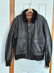 VTG Leather Bomber Jacket Faux Fur Collar Brown The Cockpit Sz Large - Picture 1 of 6