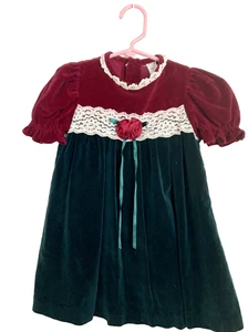 Vintage Rare TOO Girls Christmas Dress 3T Union Made Made In Philippines Velvet - Picture 1 of 4