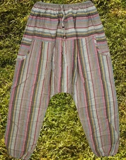 Boho Striped Baggy Pant Cotton Stone Colored Harem With Pocket S/M